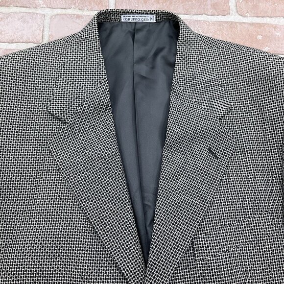 Cruppo Bachrach Blazer Men 42L Black White Check Classic Career Wool Jacket VTG - Picture 2 of 14